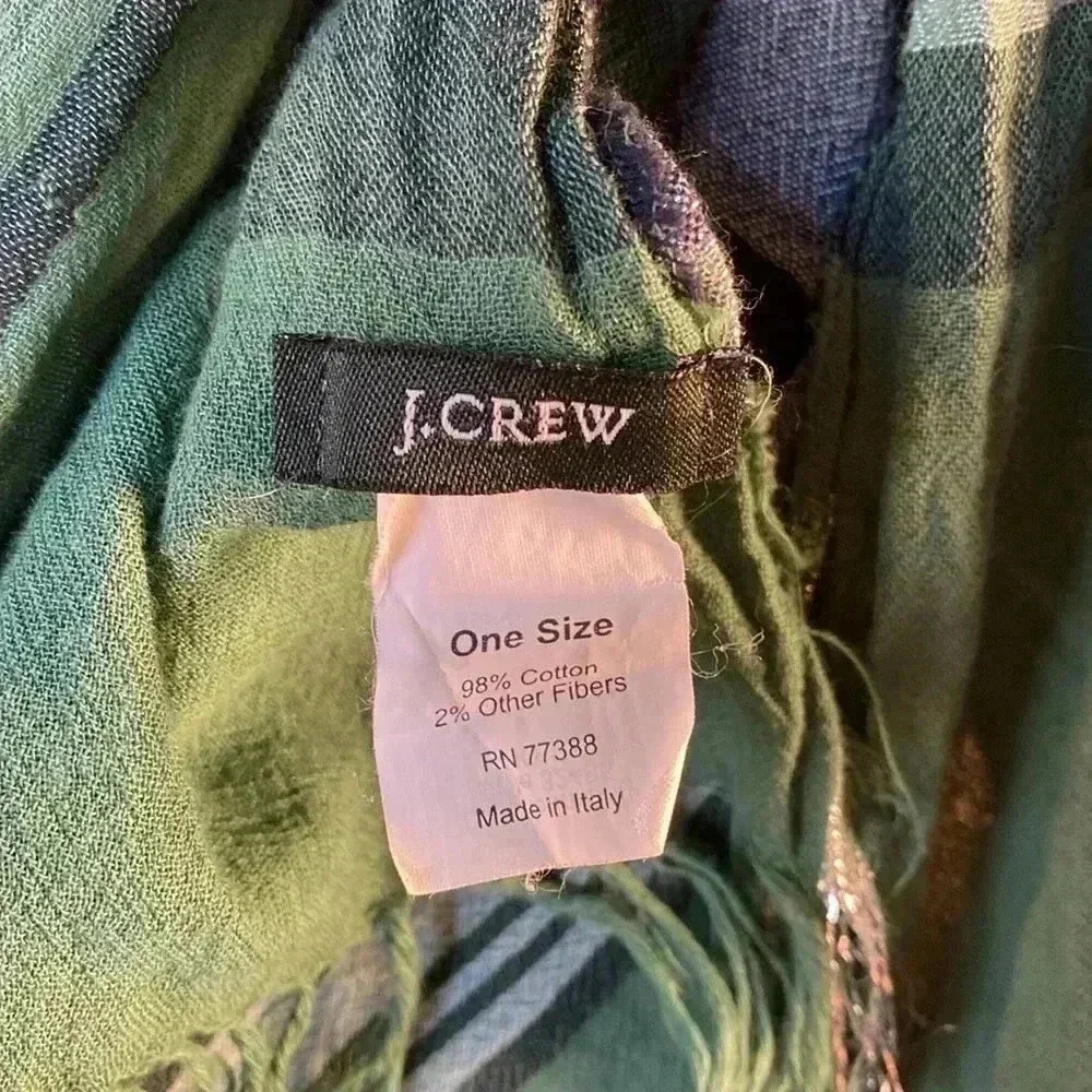 J. Crew Women’s Scarf Oversized lightweight Green Black Plaid Long Wide Scarf - Picture 5 of 8